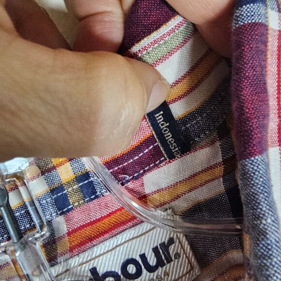 Barbour Tailored Fit Linen Shirt XL Red Plaid Preppy Coastal Lightweight Resort - Picture 11 of 11